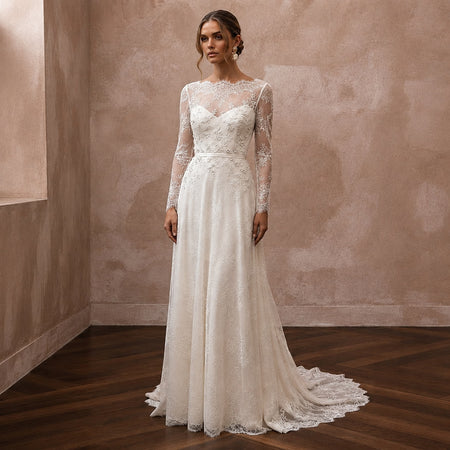 Simple Lace Wedding Dress for an Intimate Elopement Ceremony