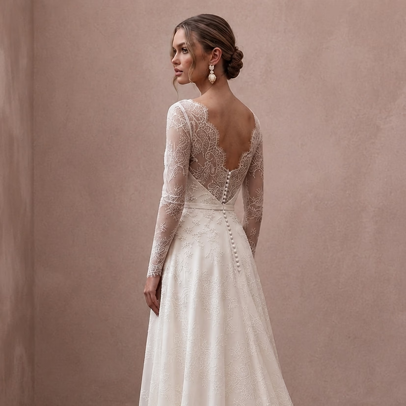 Simple Lace Wedding Dress for an Intimate Elopement Ceremony