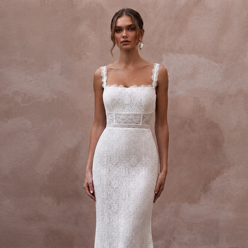 Simple Lace Wedding Gown for a Downtown Wedding - Apparel & Accessories > Clothing > Wedding & Bridal Party Dresses > Wedding Dresses - Mignonette Bridal