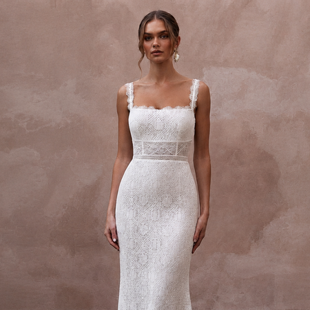 Simple Lace Wedding Gown for a Downtown Wedding - Apparel & Accessories > Clothing > Wedding & Bridal Party Dresses > Wedding Dresses - Mignonette Bridal