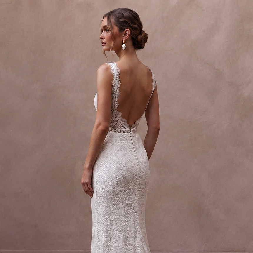 Simple Lace Wedding Gown for a Downtown Wedding - Apparel & Accessories > Clothing > Wedding & Bridal Party Dresses > Wedding Dresses - Mignonette Bridal