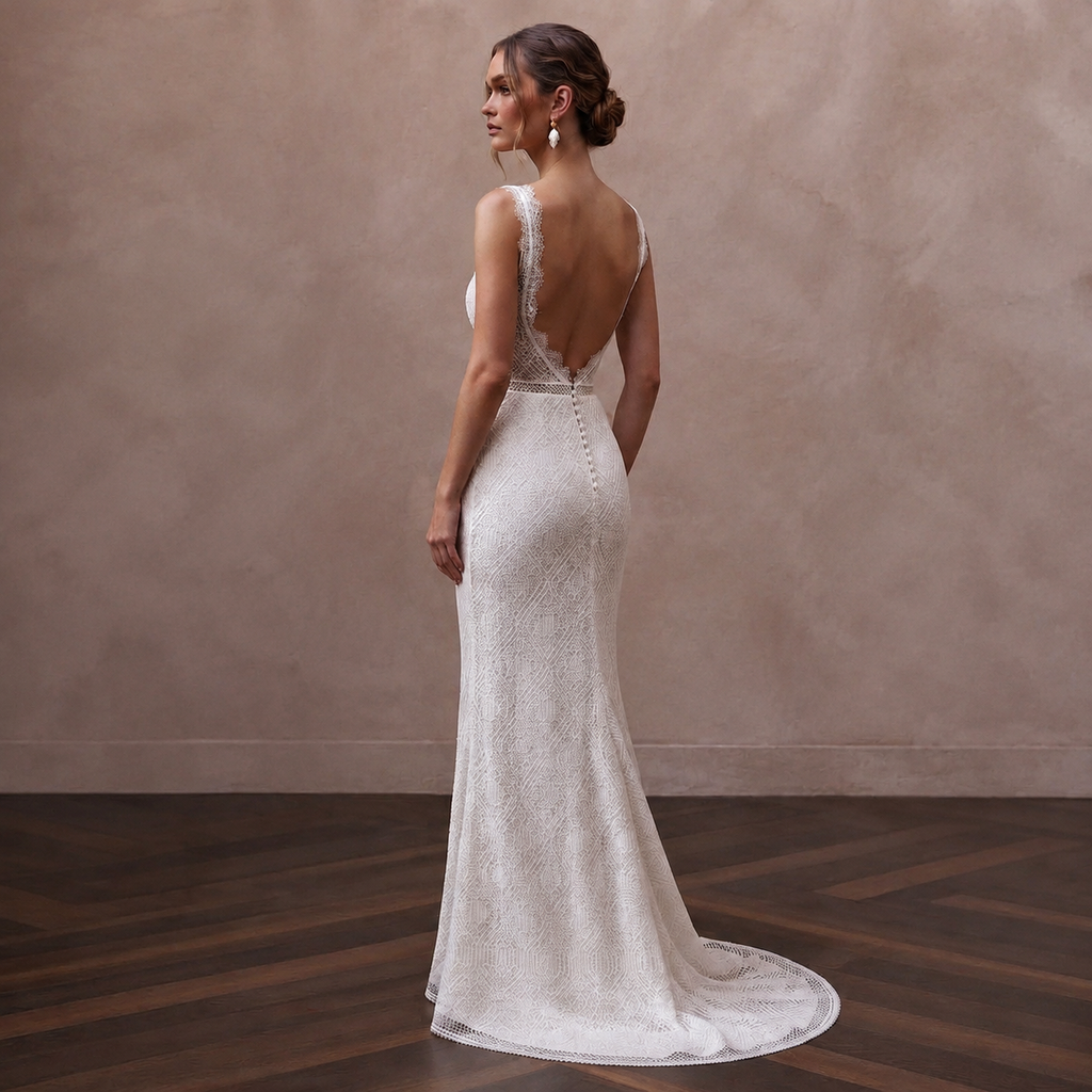 Simple Lace Wedding Gown for a Downtown Wedding - Apparel & Accessories > Clothing > Wedding & Bridal Party Dresses > Wedding Dresses - Mignonette Bridal