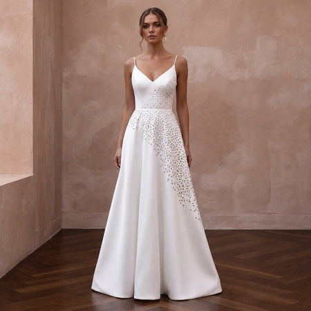 Simple Satin A - Line Wedding Dress for a Civil Wedding - Apparel & Accessories > Clothing > Wedding & Bridal Party Dresses > Wedding Dresses - Mignonette Bridal