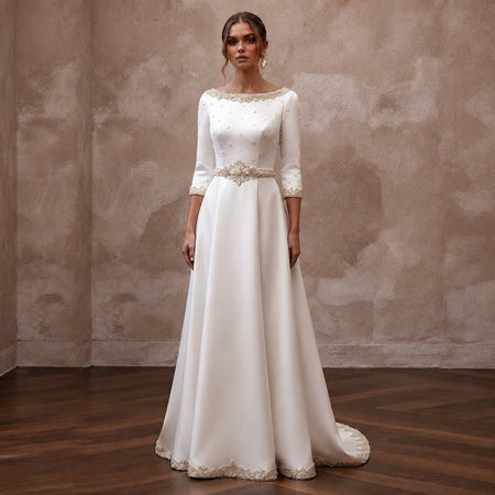 Simple Satin A-Line Wedding Dress for a Civil Wedding