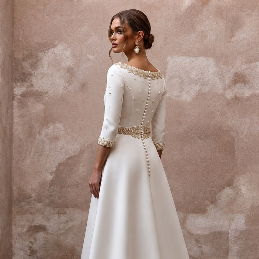 Simple Satin A-Line Wedding Dress for a Civil Wedding