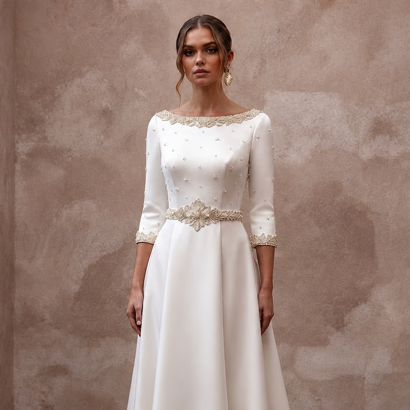 Simple Satin A-Line Wedding Dress for a Civil Wedding