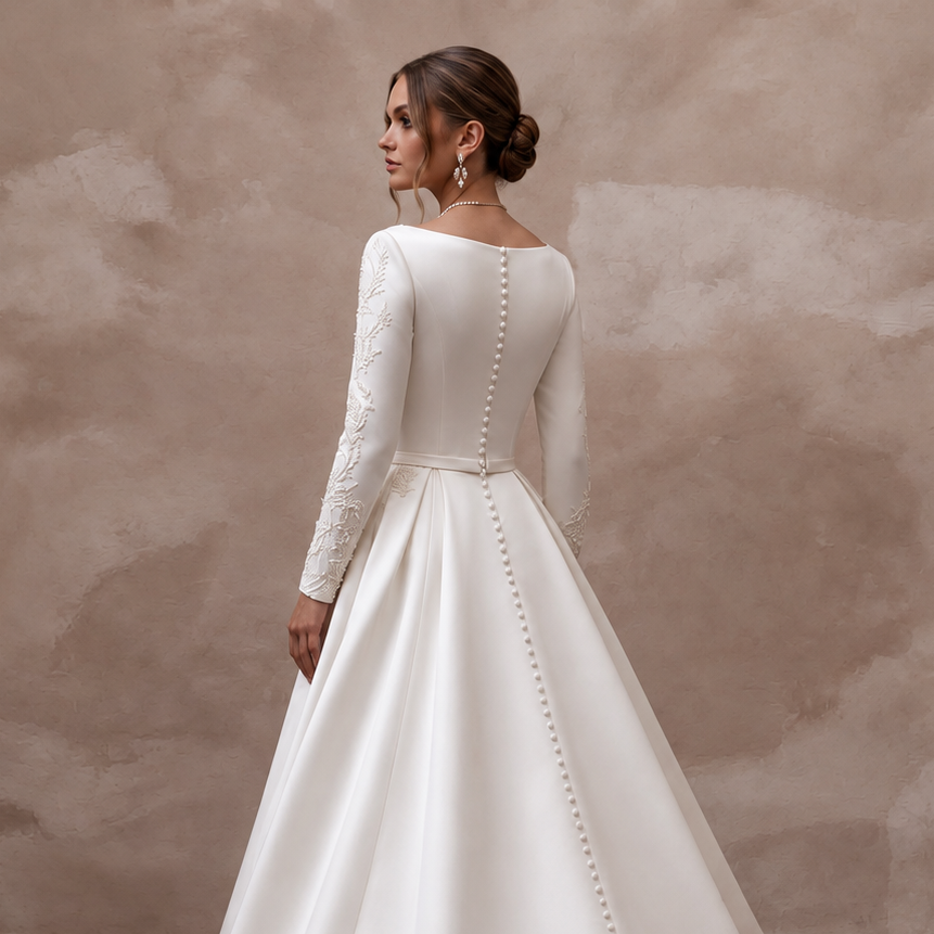 Simple Satin Bridal Dress with Detachable Train
