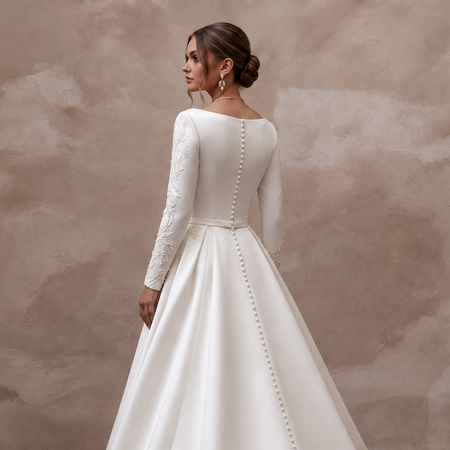Simple Satin Bridal Dress with Detachable Train