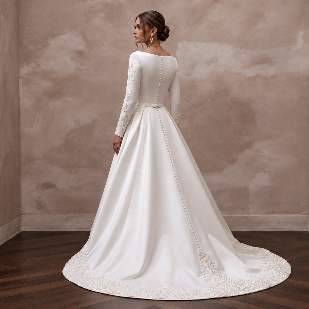 Simple Satin Bridal Dress with Detachable Train