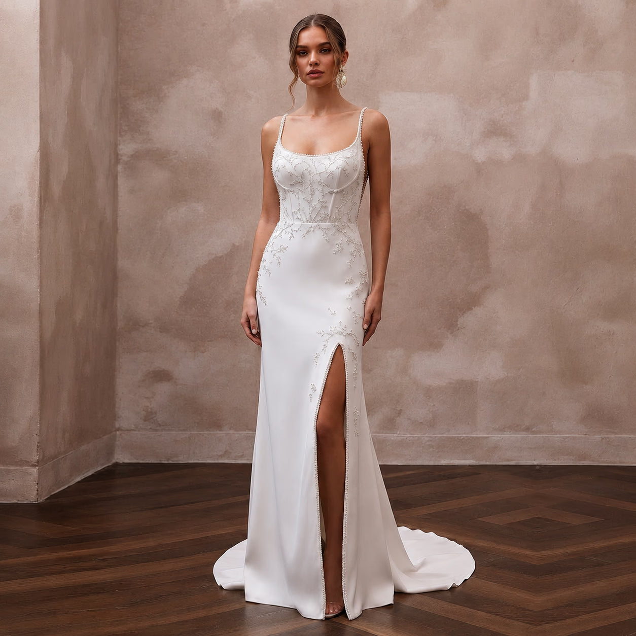 Simple Satin Sheath Wedding Dress for a Beach Wedding