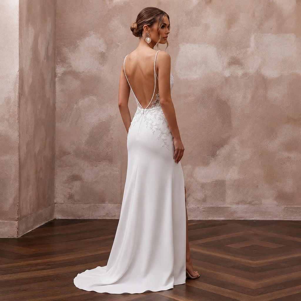 Simple Satin Sheath Wedding Dress for a Beach Wedding
