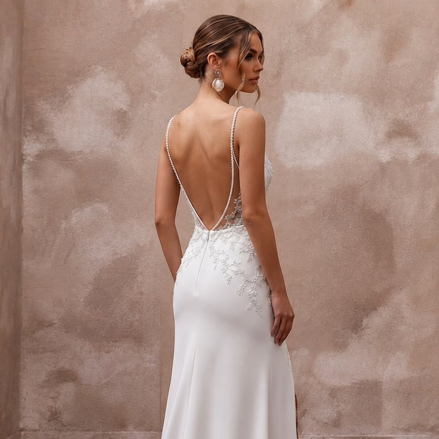 Simple Satin Sheath Wedding Dress for a Beach Wedding
