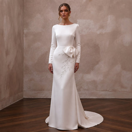 Simple Satin Sheath Wedding Dress for a Courthouse Wedding