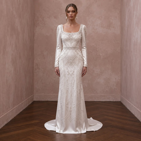 Simple Satin Sheath Wedding Dress for a Second Wedding