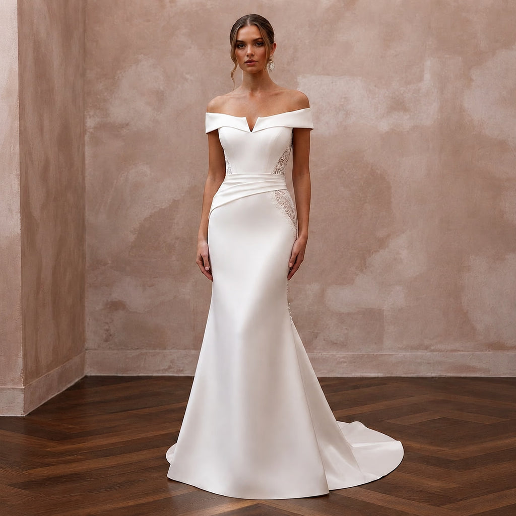 Simple Satin Trumpet Wedding Dress for a Civil Wedding - Apparel & Accessories > Clothing > Wedding & Bridal Party Dresses > Wedding Dresses - Mignonette Bridal