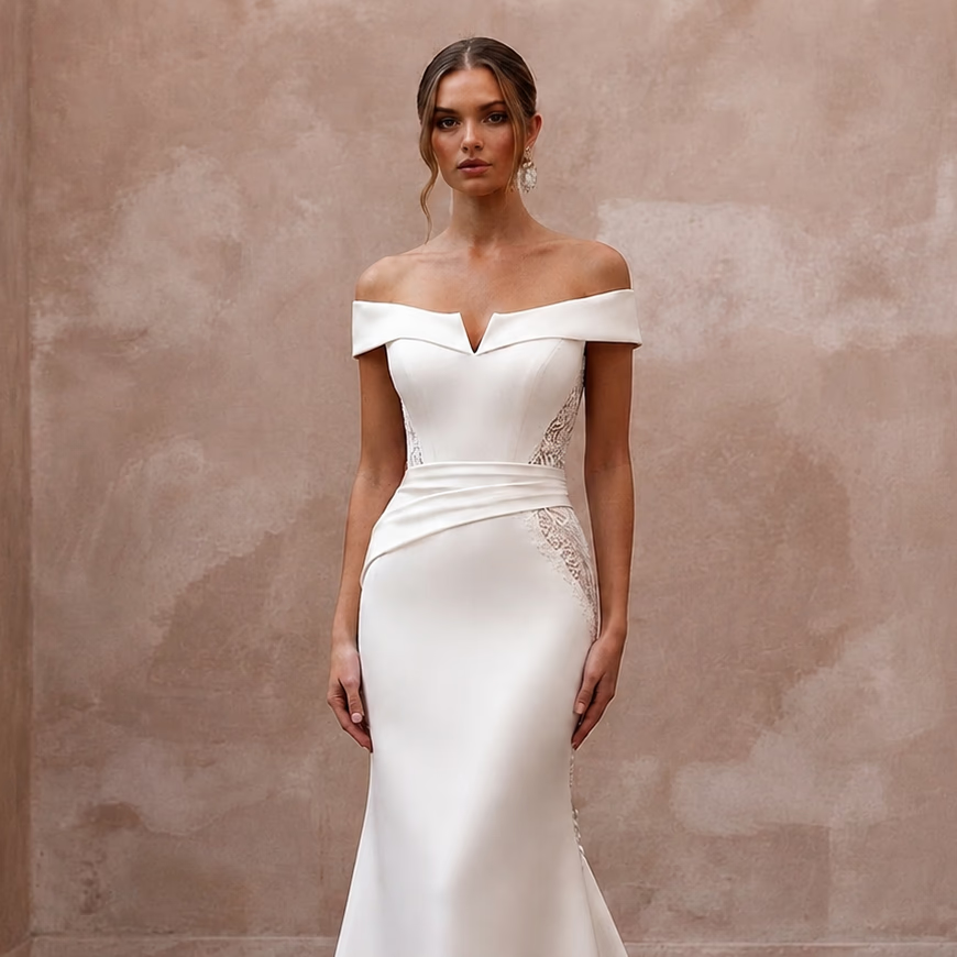 Simple Satin Trumpet Wedding Dress for a Civil Wedding - Apparel & Accessories > Clothing > Wedding & Bridal Party Dresses > Wedding Dresses - Mignonette Bridal