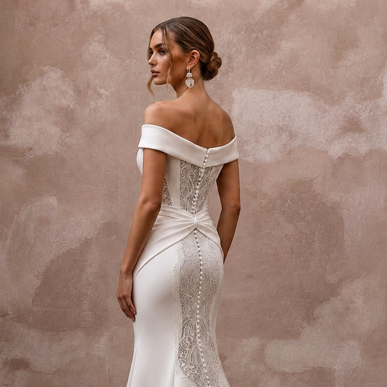 Simple Satin Trumpet Wedding Dress for a Civil Wedding - Apparel & Accessories > Clothing > Wedding & Bridal Party Dresses > Wedding Dresses - Mignonette Bridal