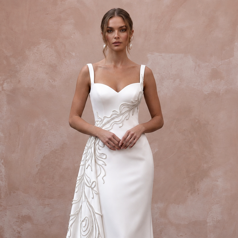 Simple Satin Wedding Dress for a Contemporary Wedding
