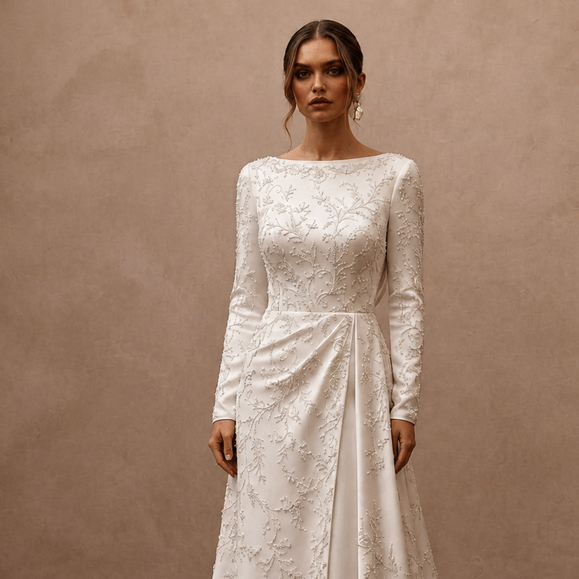 Simple Satin Wedding Dress for a Registry Office Wedding - Apparel & Accessories > Clothing > Wedding & Bridal Party Dresses > Wedding Dresses - Mignonette Bridal