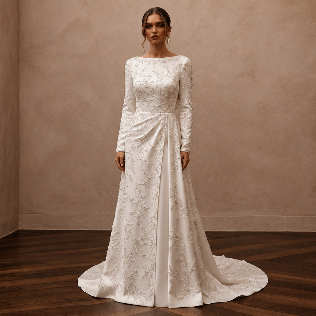 Simple Satin Wedding Dress for a Registry Office Wedding - Apparel & Accessories > Clothing > Wedding & Bridal Party Dresses > Wedding Dresses - Mignonette Bridal