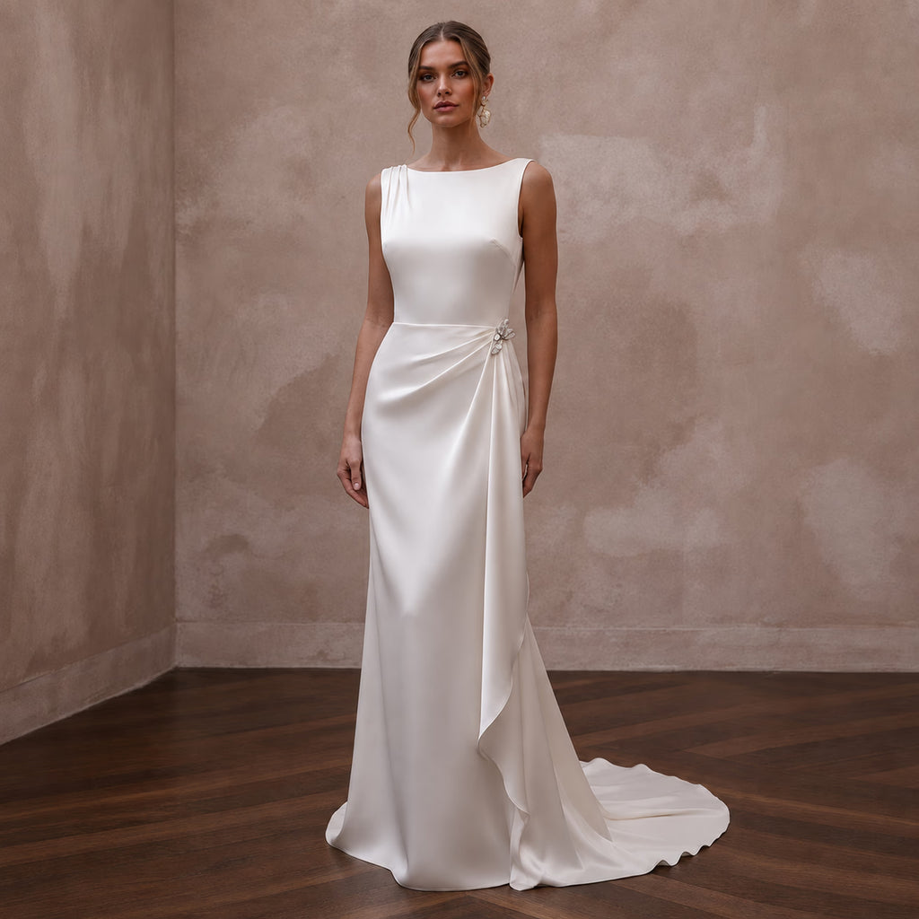 Simple Satin Wedding Dress for a Small Beach Ceremony - Apparel & Accessories > Clothing > Wedding & Bridal Party Dresses > Wedding Dresses - Mignonette Bridal