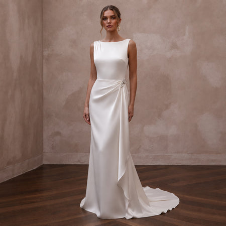 Simple Satin Wedding Dress for a Small Beach Ceremony - Apparel & Accessories > Clothing > Wedding & Bridal Party Dresses > Wedding Dresses - Mignonette Bridal