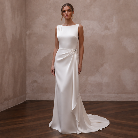Simple Satin Wedding Dress for a Small Beach Ceremony