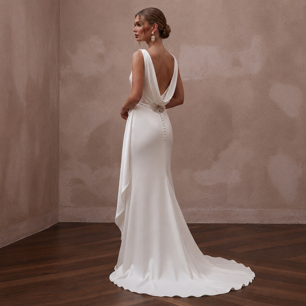 Simple Satin Wedding Dress for a Small Beach Ceremony