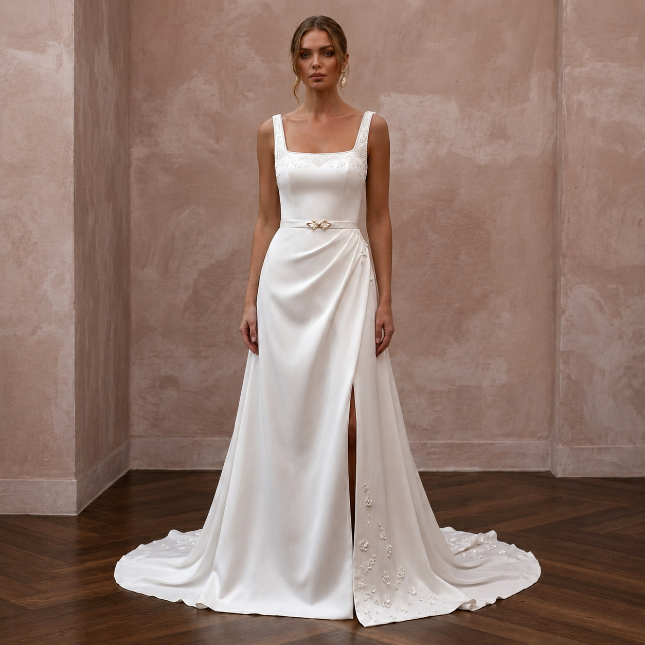 Simple Satin Wedding Gown for a Destination Resort Wedding