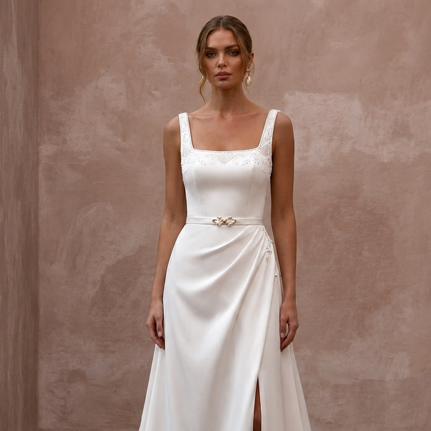 Simple Satin Wedding Gown for a Destination Resort Wedding - Apparel & Accessories > Clothing > Wedding & Bridal Party Dresses > Wedding Dresses - Mignonette Bridal