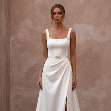 Simple Satin Wedding Gown for a Destination Resort Wedding - Apparel & Accessories > Clothing > Wedding & Bridal Party Dresses > Wedding Dresses - Mignonette Bridal