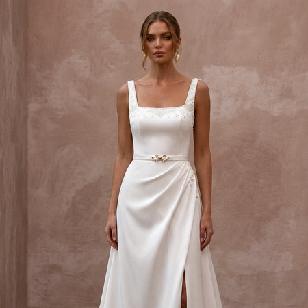 Simple Satin Wedding Gown for a Destination Resort Wedding