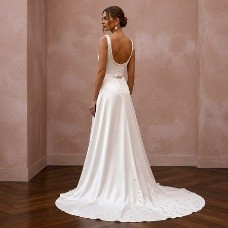 Simple Satin Wedding Gown for a Destination Resort Wedding