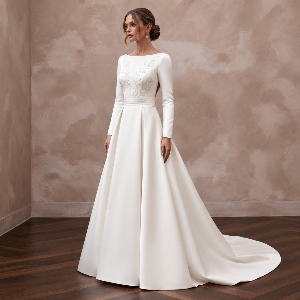 Simple Satin Wedding Gown for a Modern Church Wedding