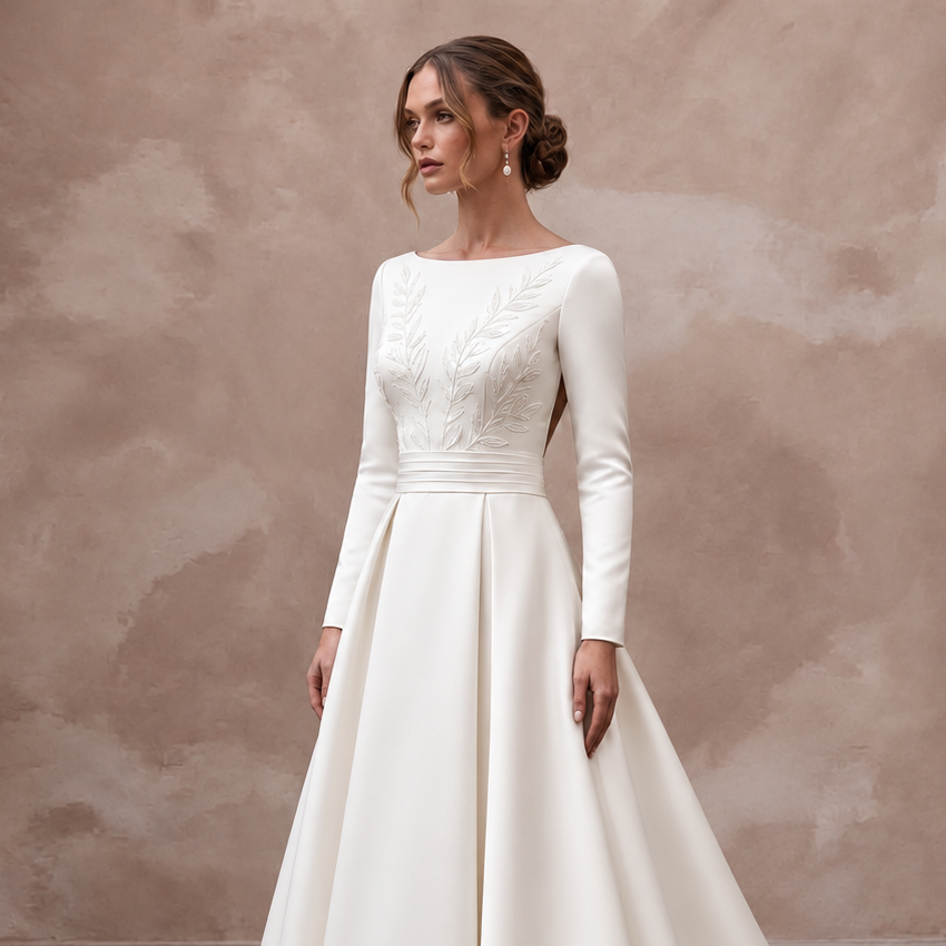 Simple Satin Wedding Gown for a Modern Church Wedding