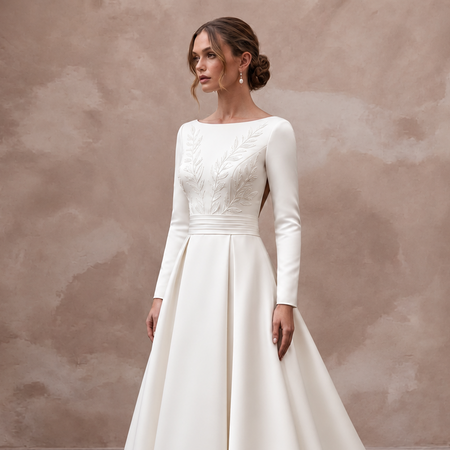 Simple Satin Wedding Gown for a Modern Church Wedding