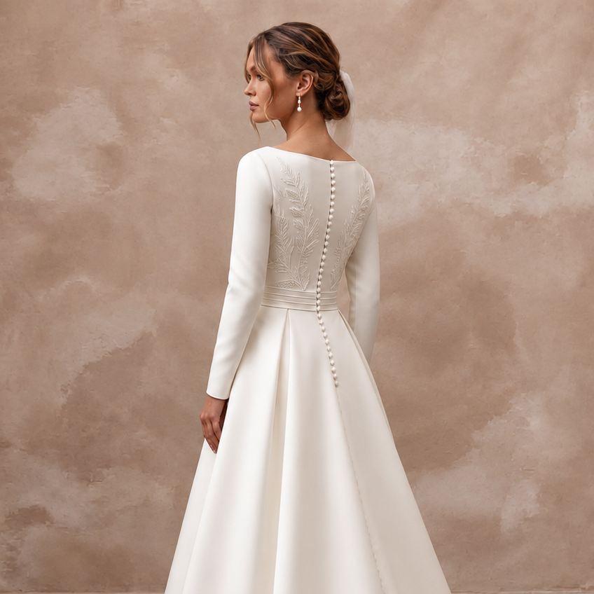 Simple Satin Wedding Gown for a Modern Church Wedding