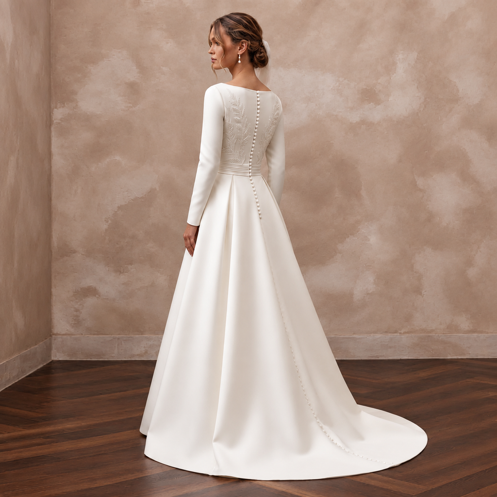 Simple Satin Wedding Gown for a Modern Church Wedding
