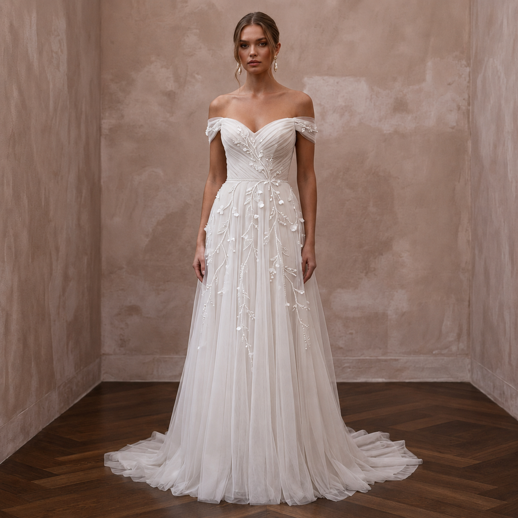 Simple Tulle Wedding Dress for a Romantic Elopement