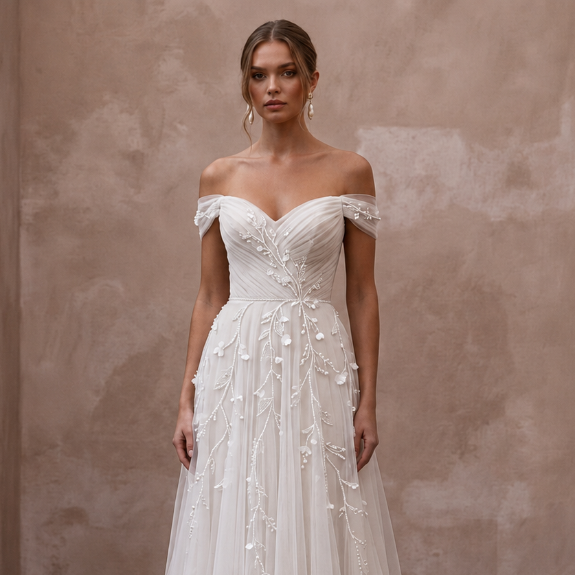 Simple Tulle Wedding Dress for a Romantic Elopement