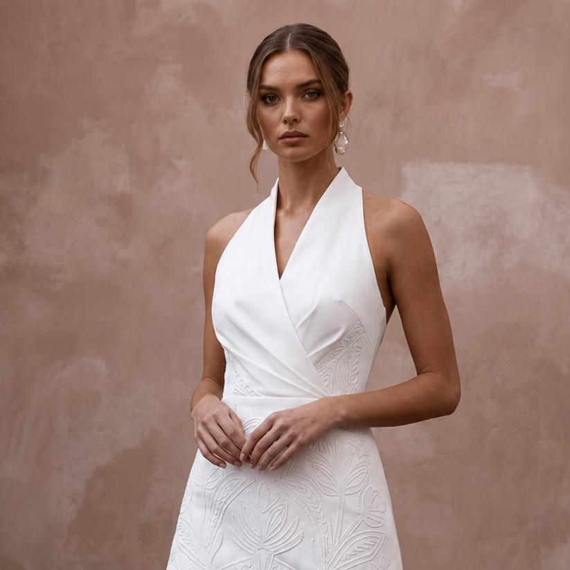 Simple White Stretch Cotton Sateen Mini for Elopement - Apparel & Accessories > Clothing > Wedding & Bridal Party Dresses > Wedding Dresses - Mignonette Bridal