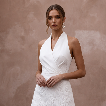 Simple White Stretch Cotton Sateen Mini for Elopement