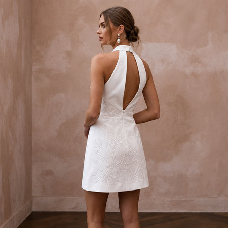 Simple White Stretch Cotton Sateen Mini for Elopement - Apparel & Accessories > Clothing > Wedding & Bridal Party Dresses > Wedding Dresses - Mignonette Bridal