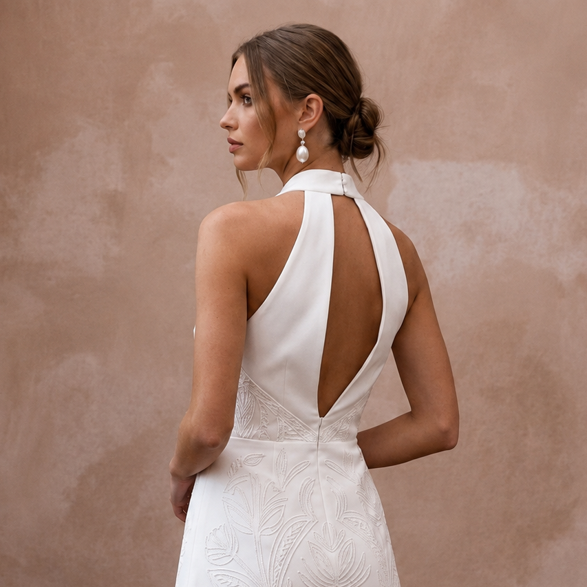 Simple White Stretch Cotton Sateen Mini for Elopement
