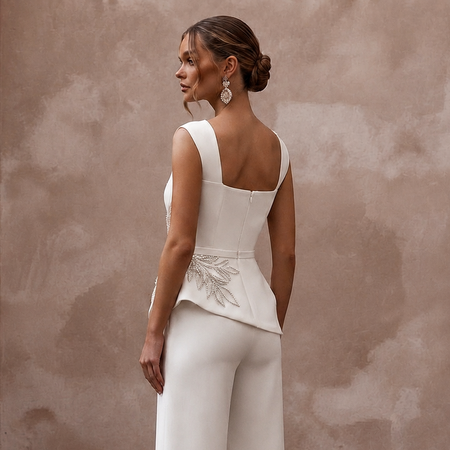 Sleek Cream Stretch Mikado Culotte Jumpsuit for Gallery Elopement