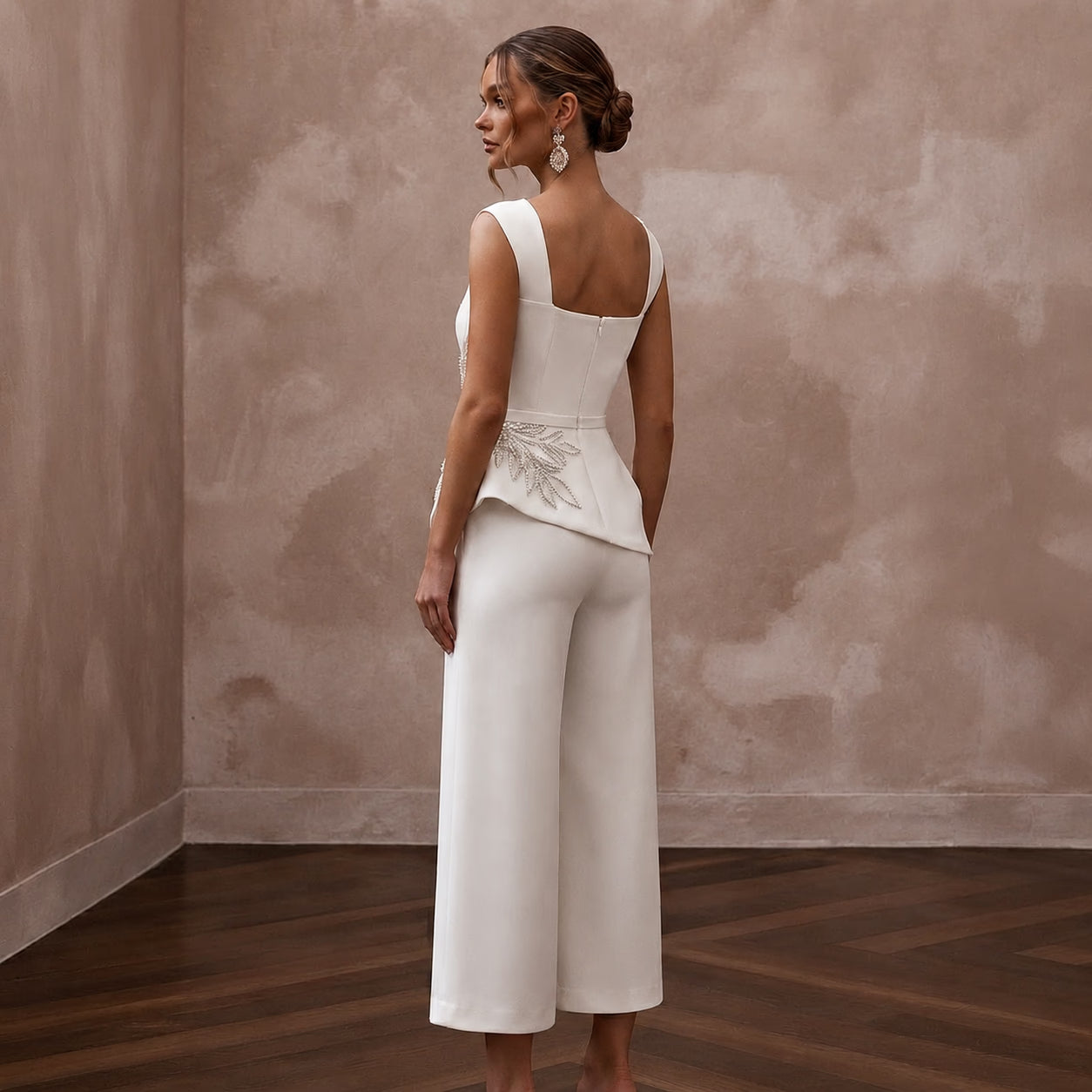 Sleek Cream Stretch Mikado Culotte Jumpsuit for Gallery Elopement Secondary image