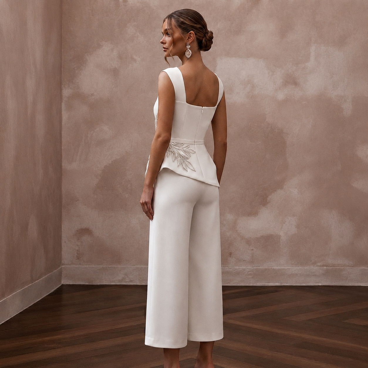 Sleek Cream Stretch Mikado Culotte Jumpsuit for Gallery Elopement