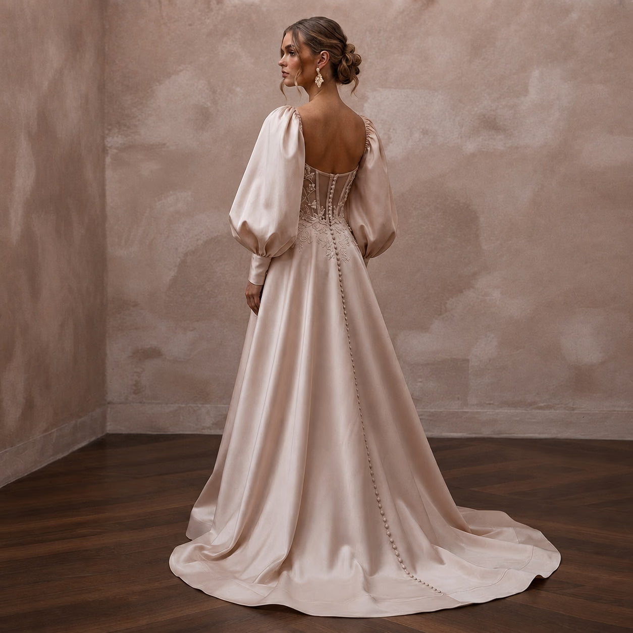 Soft Blush Silk Taffeta Balloon Sleeve Gown for Elopement Secondary image