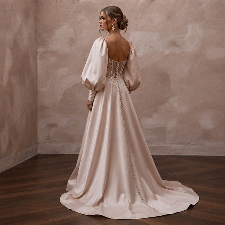 Soft Blush Silk Taffeta Balloon Sleeve Gown for Elopement - Apparel & Accessories > Clothing > Wedding & Bridal Party Dresses > Wedding Dresses - Mignonette Bridal
