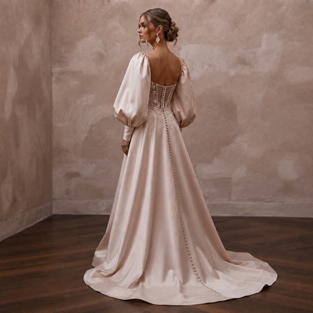 Soft Blush Silk Taffeta Balloon Sleeve Gown for Elopement